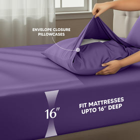 Utopia Bedding eggplant elastic-fit design helps sheets stay in place overnight