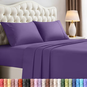 Utopia Bedding full sheet set eggplant flat sheet shows soft, breathable microfiber for restful nights