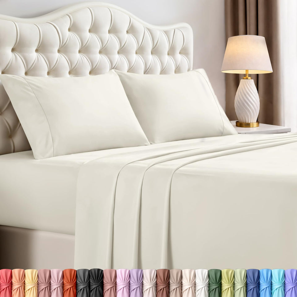 Utopia Bedding full-size ivory flat sheet close-up shows soft breathable microfiber texture.