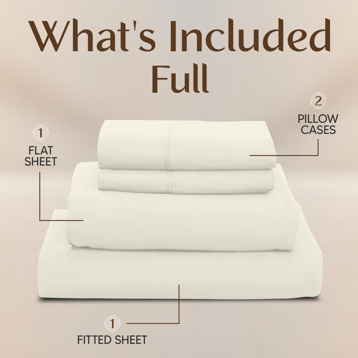 Utopia Bedding ivory pillowcases shown with sheet set highlight smooth, silky microfiber for restful nights.
