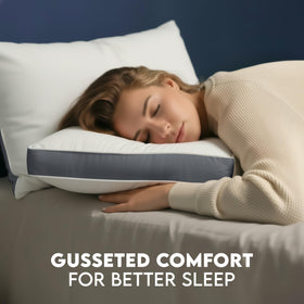 Utopia Bedding hotel-style pillow with white piping on front view in grey
