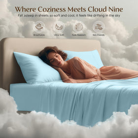 Utopia Bedding ice blue set on bed evokes calm, minimalist chic for modern bedrooms.