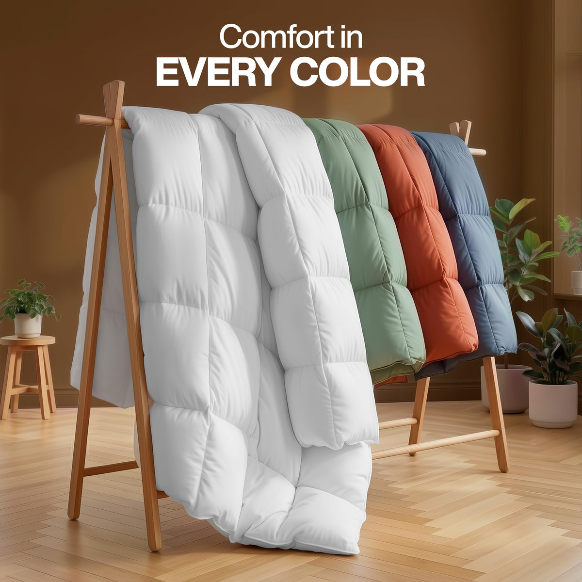 Duvet insert with duvet cover shown for easy attachment and reduced shifting.