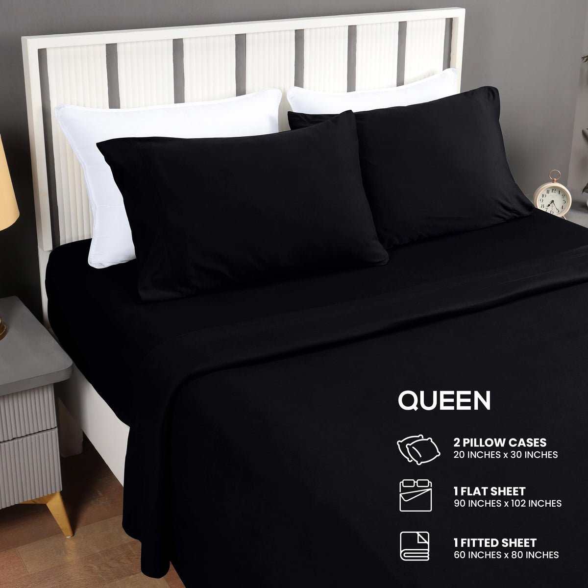 Utopia Bedding jersey-knit queen fitted sheet in black showing snug fit