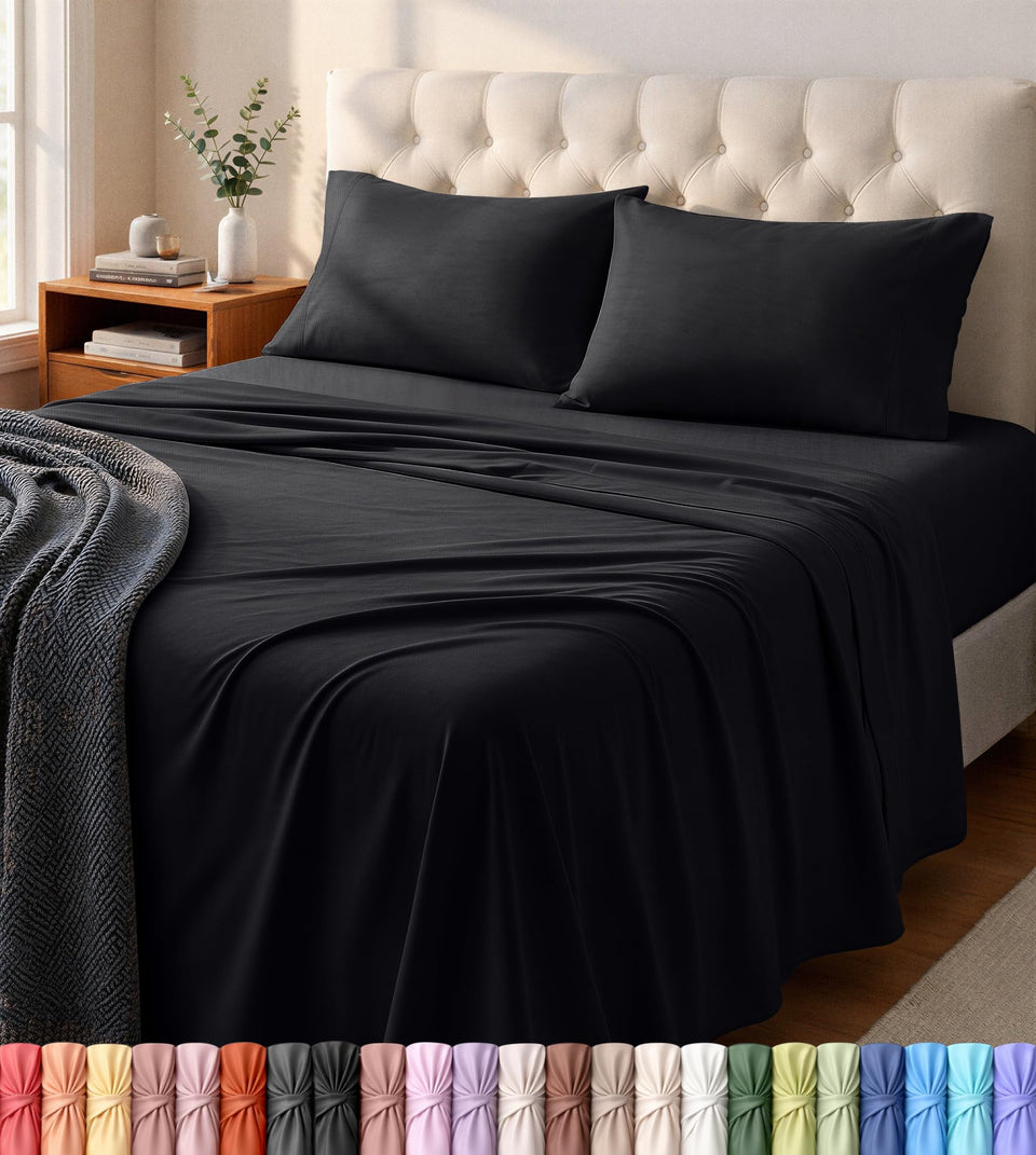 Utopia Bedding jersey-knit queen sheet set in black with soft stretch for comfy nights