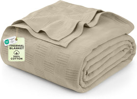 Utopia Bedding khaki thermal blanket full-size draped on bed for year-round comfort