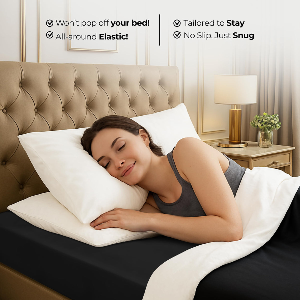 Utopia Bedding black king fitted sheet styled on a bed setup for modern decor