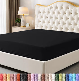Utopia Bedding king fitted sheet in black shows fabric texture for soft feel