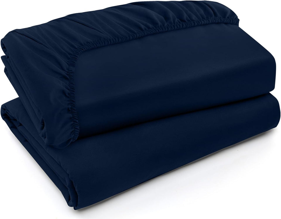 Utopia Bedding king navy fitted sheet bulk pack fits deep mattresses securely with all-around elastic.