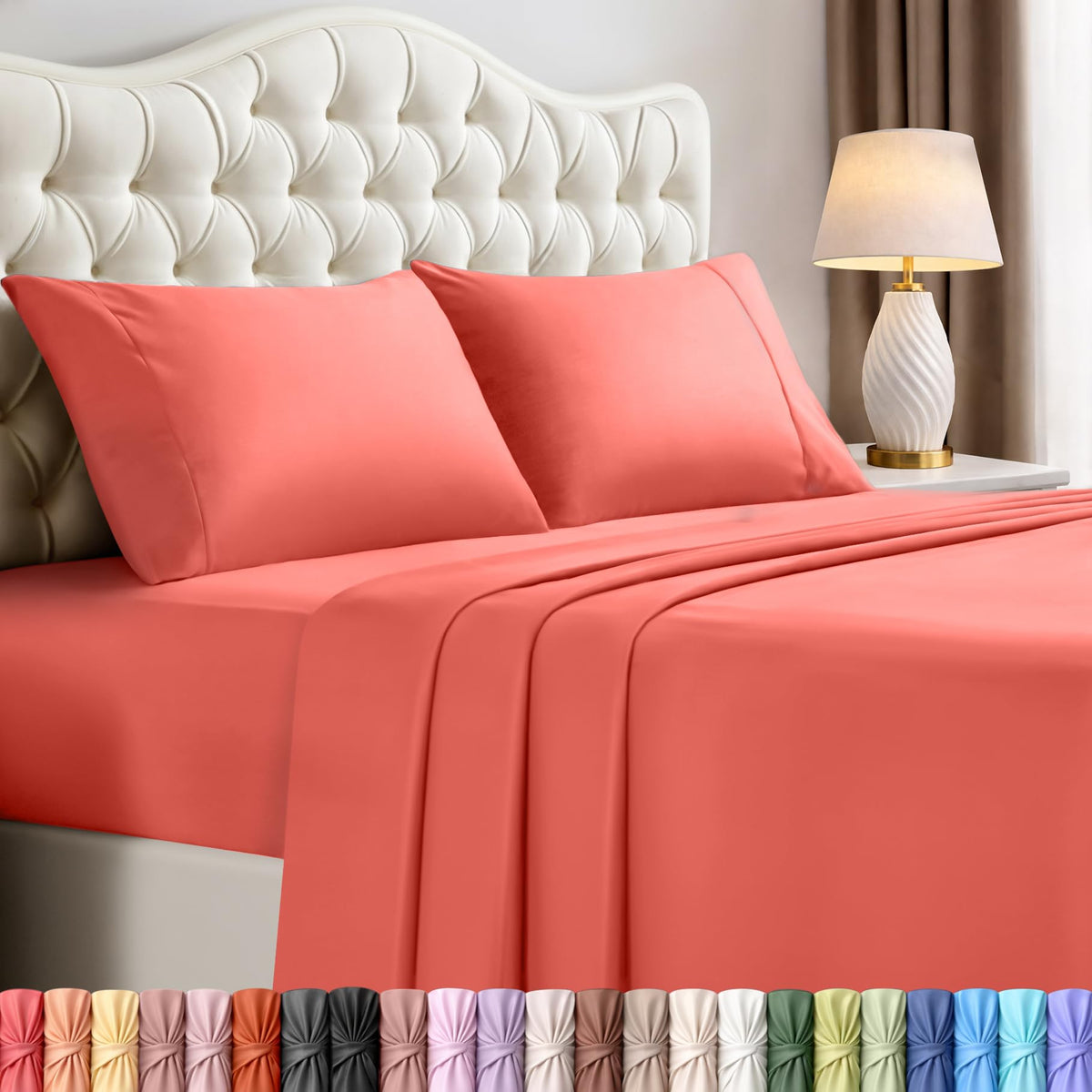 Utopia Bedding king flat sheet coral with silky, breathable finish for cooler nights