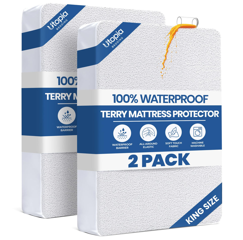 Utopia Bedding king mattress protector 2-pack on bed for dry sleep