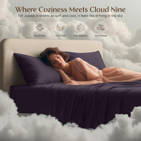 Utopia Bedding dark-purple sheets on a bed create a stylish, inviting sleep sanctuary.