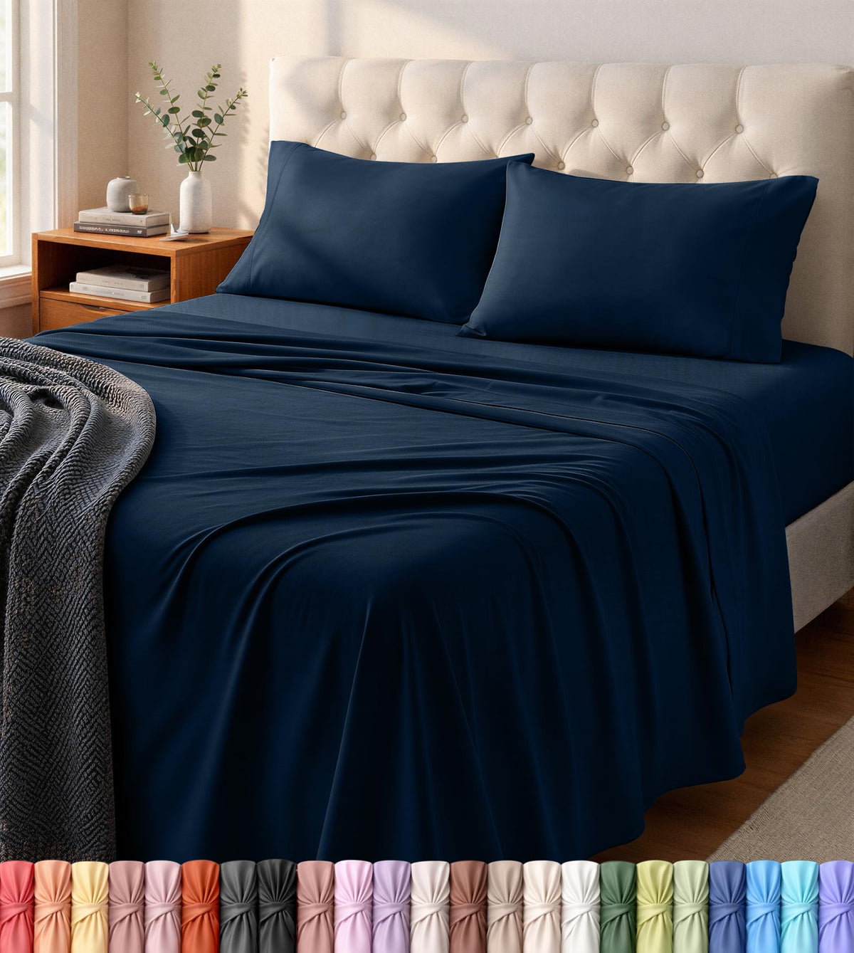 Utopia Bedding king jersey-knit fitted sheet in navy with a secure 15 inch pocket for deep mattresses
