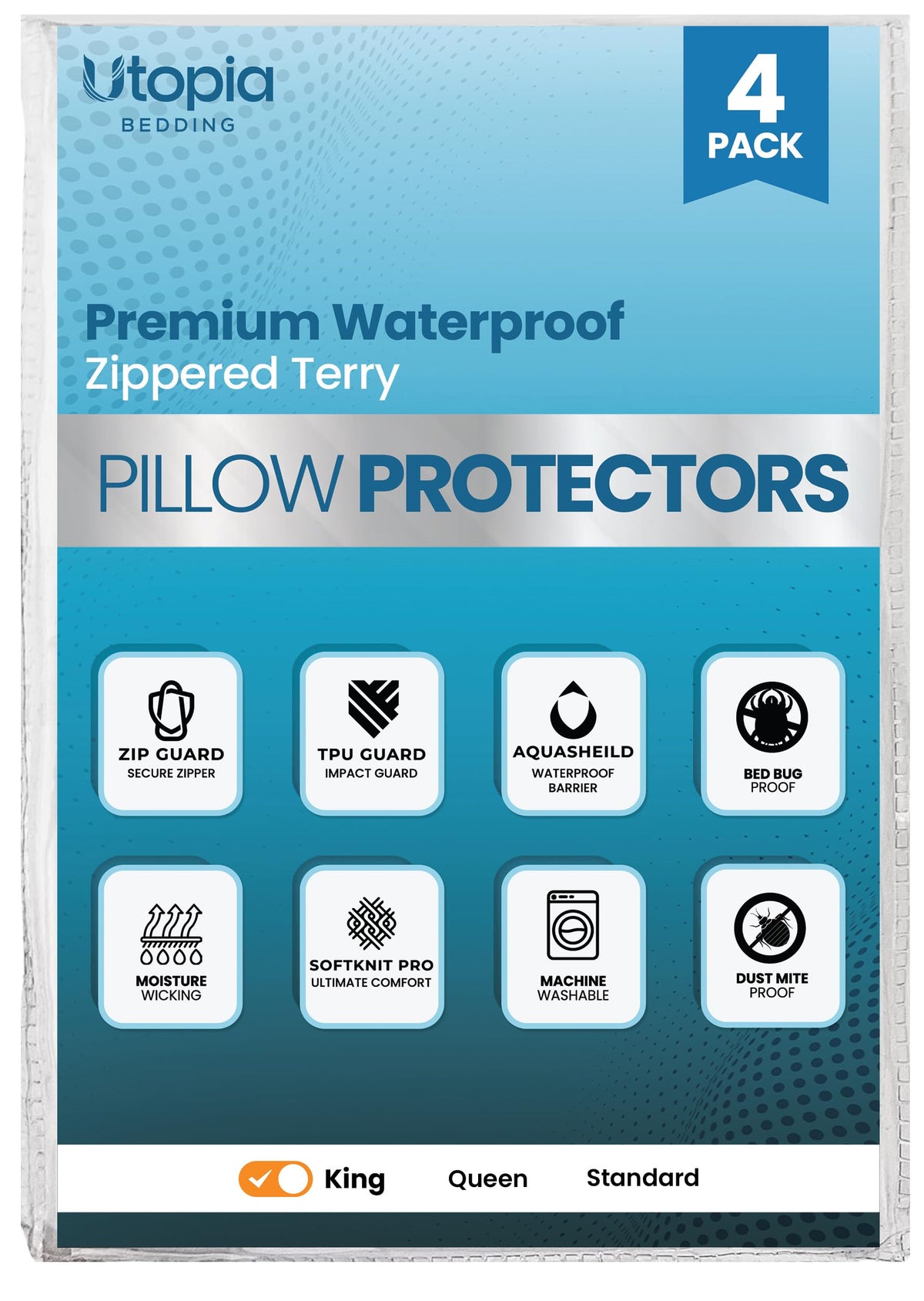 Utopia Bedding king-size protectors come in a 4-pack for value and ready replacement