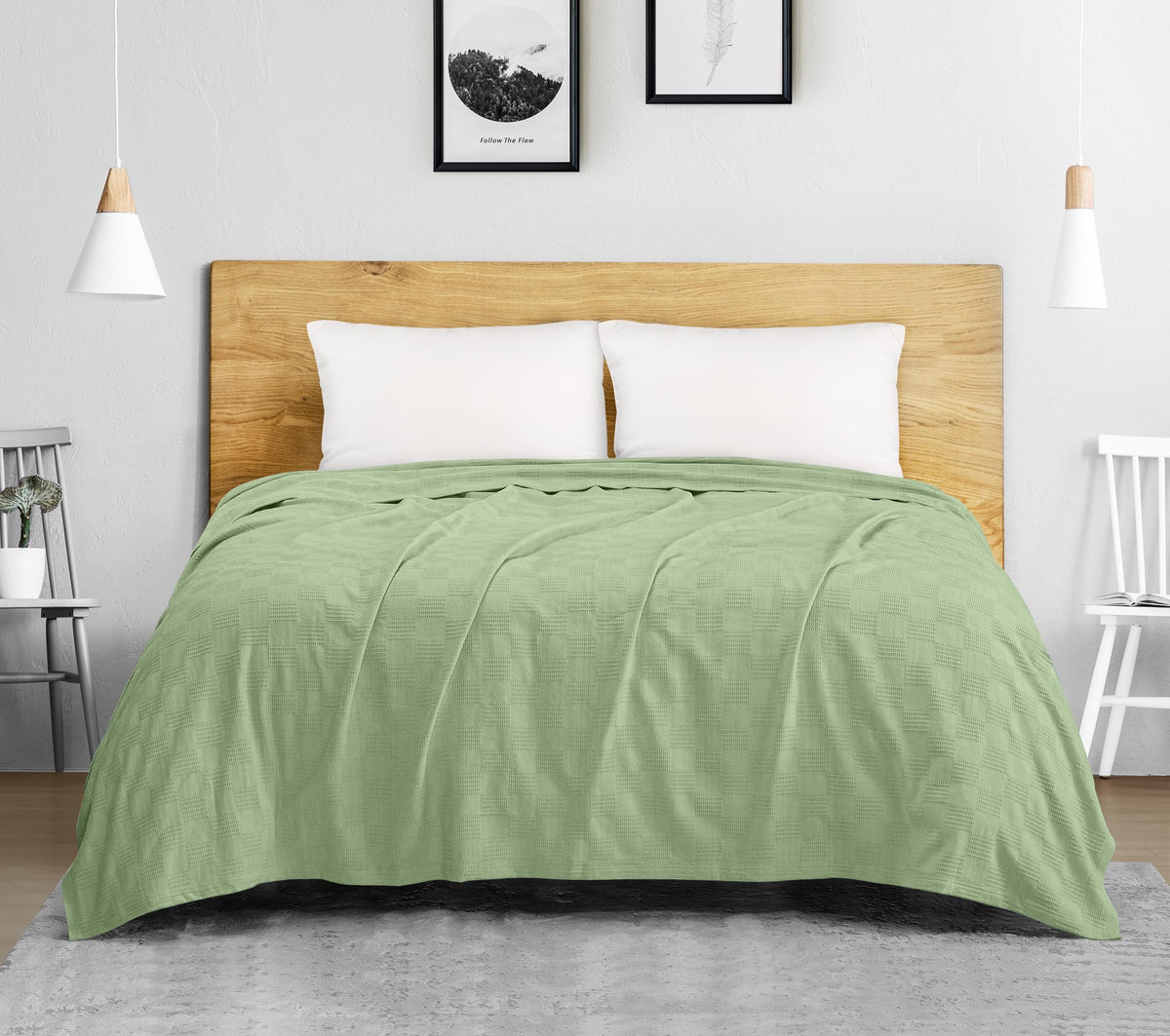 Lightweight Sage Green thermal blanket by Utopia Bedding, ideal for layering.