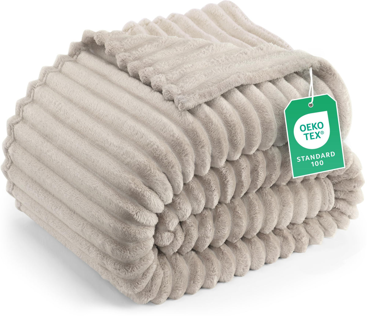 Utopia Bedding linen striped fleece blanket closeup shows ultra-soft microfiber warmth