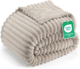 Utopia Bedding linen striped fleece blanket closeup shows ultra-soft microfiber warmth