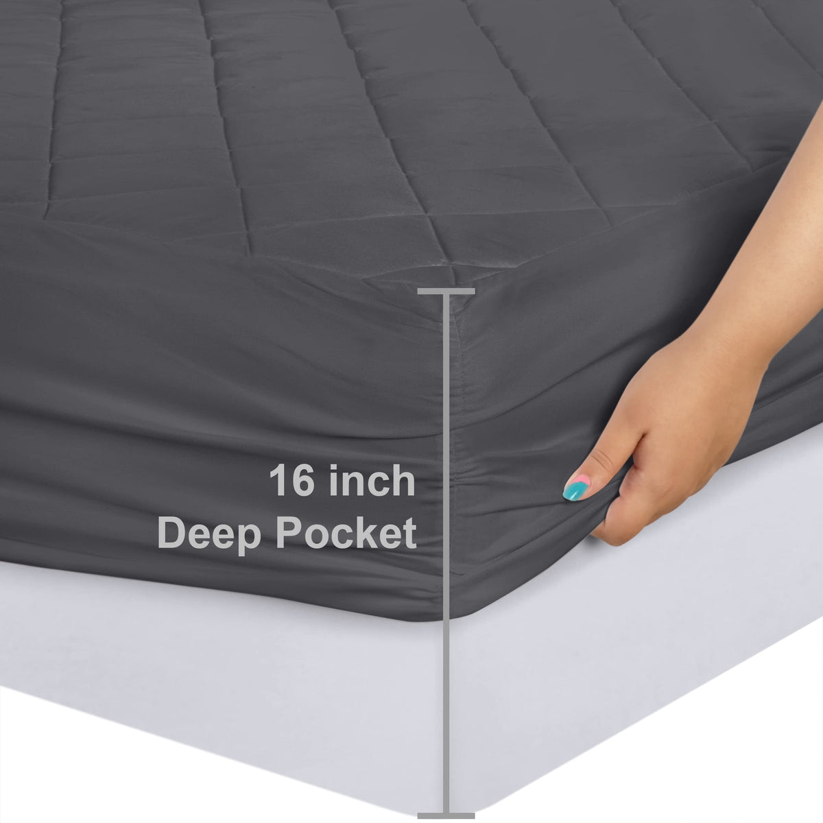 Utopia Bedding machine washable mattress pad in grey for easy care