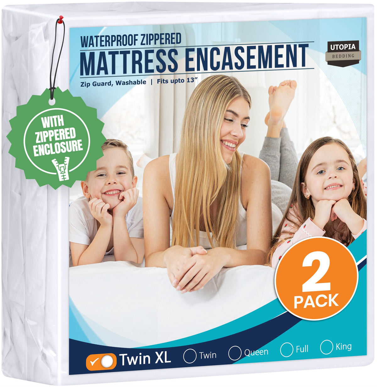 Utopia Bedding twin XL mattress protector with zipper for secure coverage.