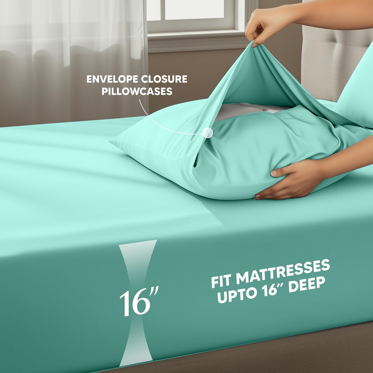 Utopia Bedding microfiber close-up in spa blue, ultra-soft texture.