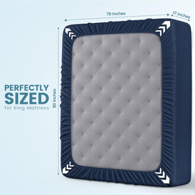 Utopia Bedding navy blue mattress cover on a neat bed shows a sleek, durable look