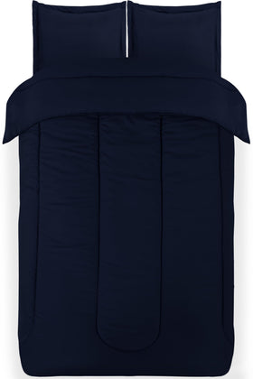 Utopia Bedding Navy care label showing machine washability and quick drying.