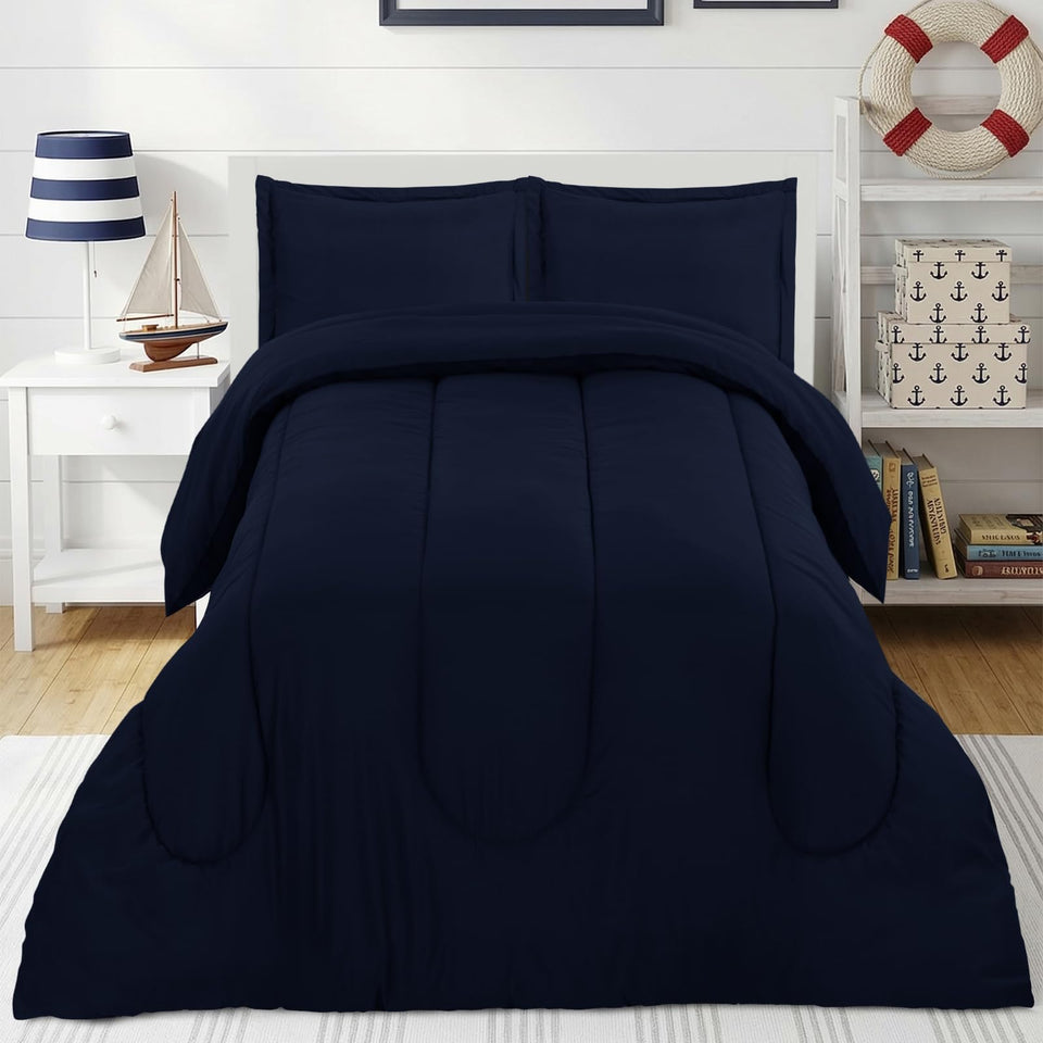 Utopia Bedding Navy Kids Comforter front view with soft microfiber for breathable warmth.