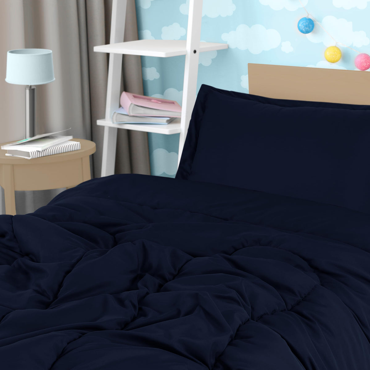 Utopia Bedding Navy Kids Pillow Shams close-up with matching design and easy care.