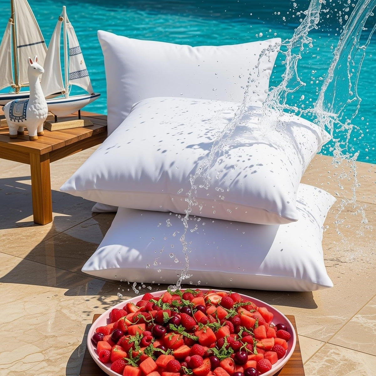 Water resistant shell close-up for weather-ready durability of Utopia Bedding inserts.