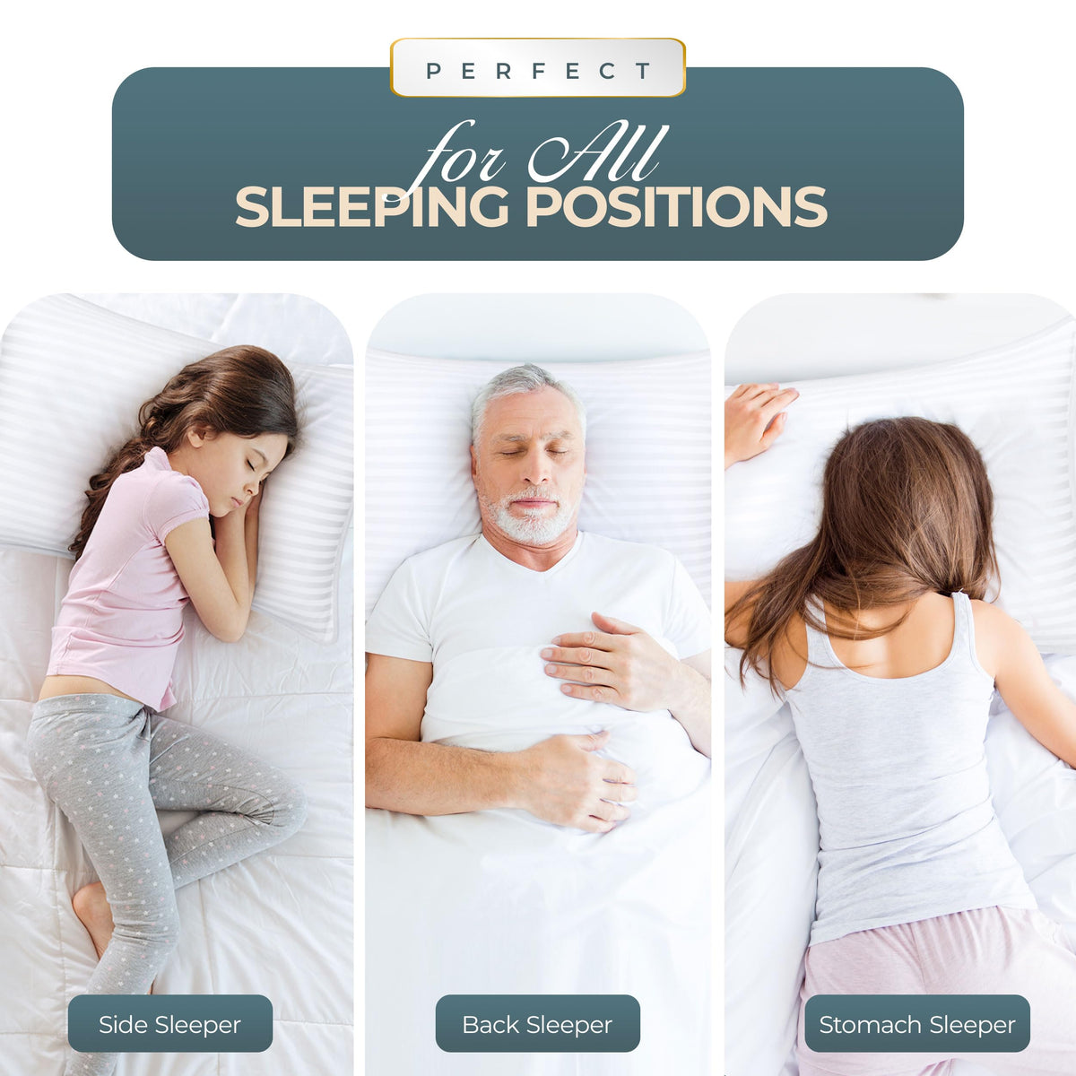 Utopia Bedding hollow-fiber fill demonstrates soft, contouring support for head and neck.
