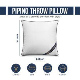Utopia Bedding pillow inserts with navy piping, 24x24, adds a clean, durable edge.