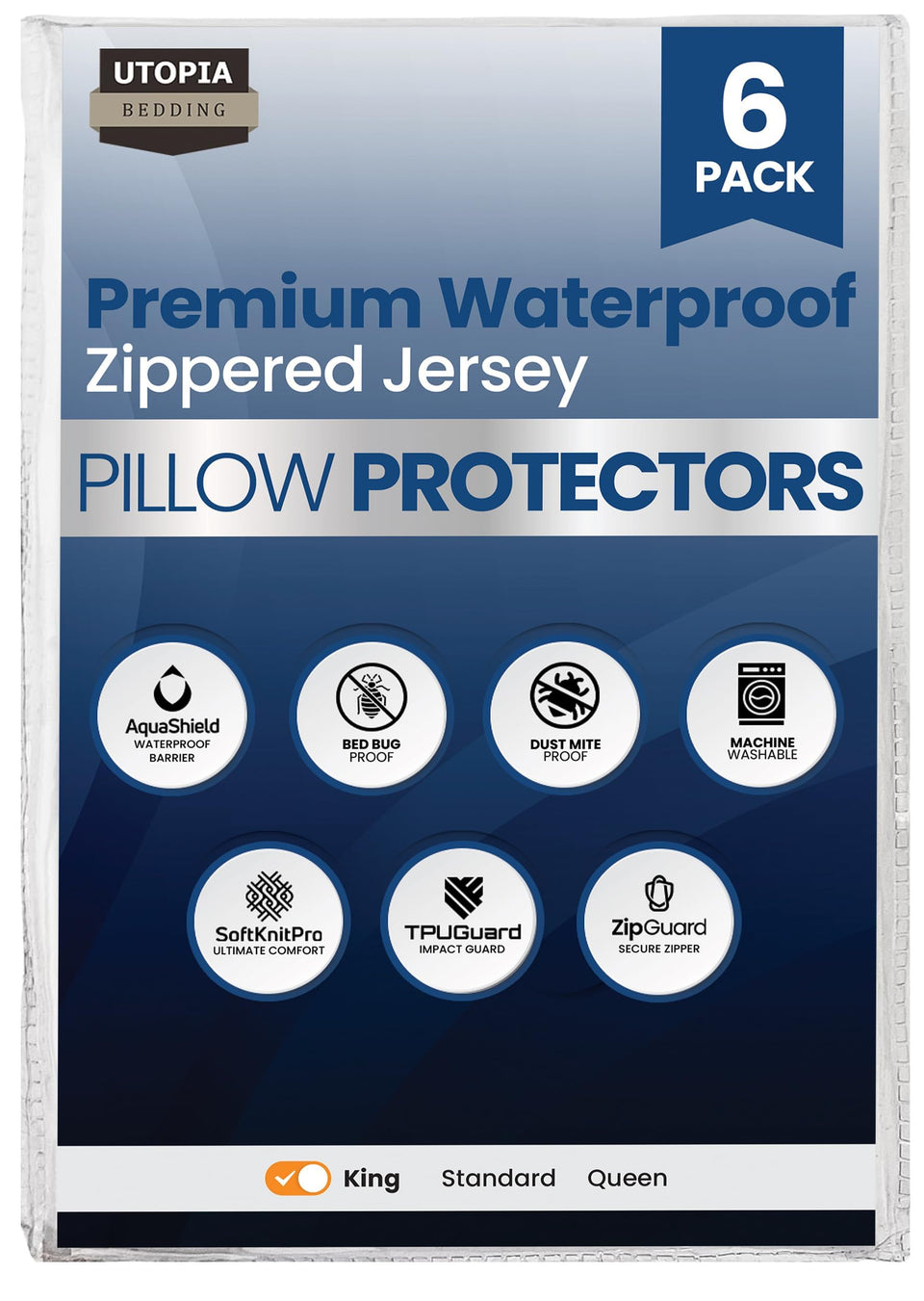 Utopia Bedding king-size pillow protectors encasing pillows securely with zipper