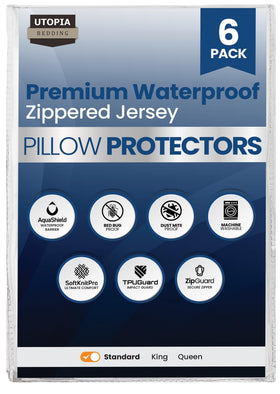 Utopia Bedding pillow protectors set of 6 in package, standard 20x26, protects pillows reliably.