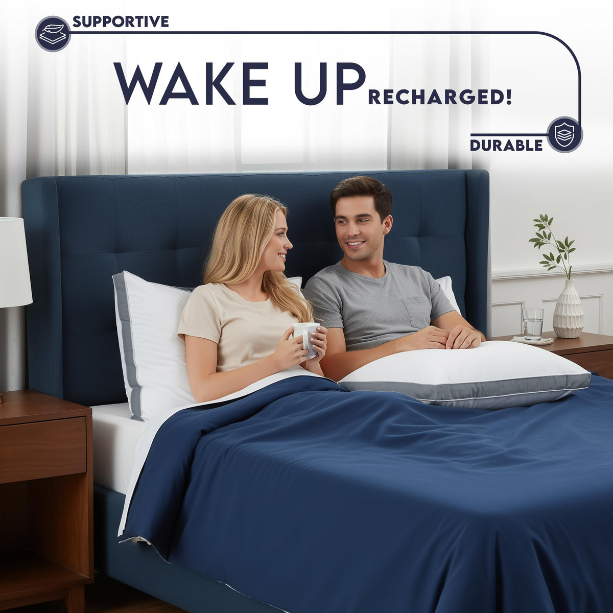 Utopia Bedding down-alternative filling provides plush, fluffy feel