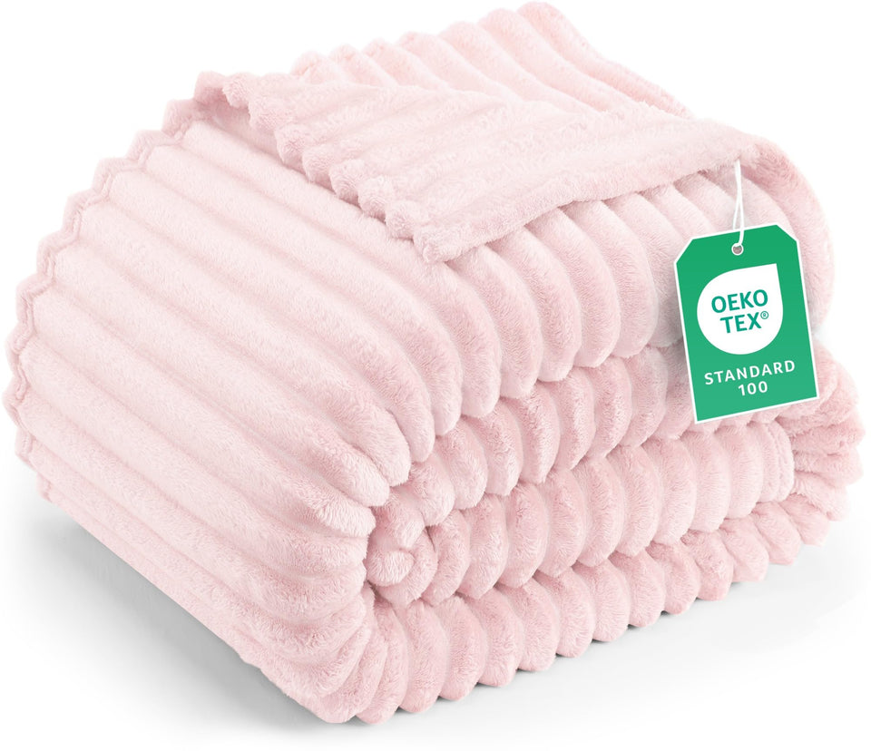 Utopia Bedding pink striped fleece blanket close-up shows soft microfiber texture for warmth