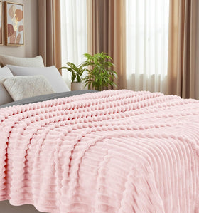 Utopia Bedding pink striped fleece blanket neatly folded and gift-ready