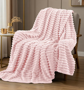 Utopia Bedding pink striped fleece blanket close-up ribbed texture detail
