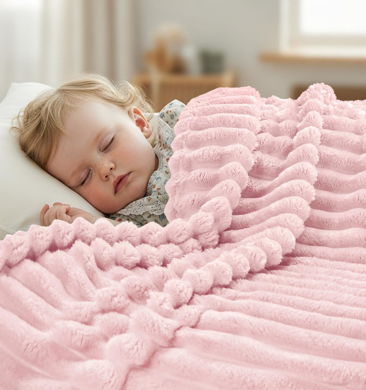 Utopia Bedding pink striped fleece blanket on sofa as cozy decor accent