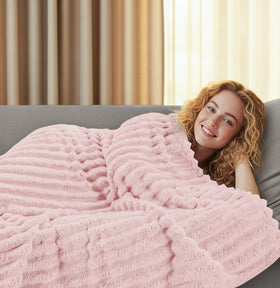 Utopia Bedding pink striped fleece blanket care label and wash instructions