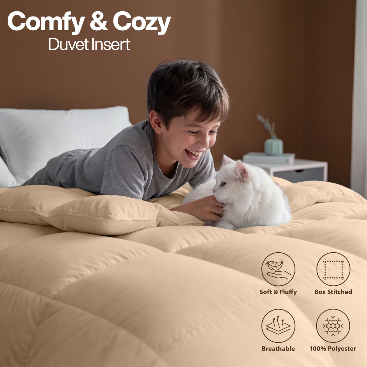 Piped edges and loft detail on Utopia Bedding comforter.
