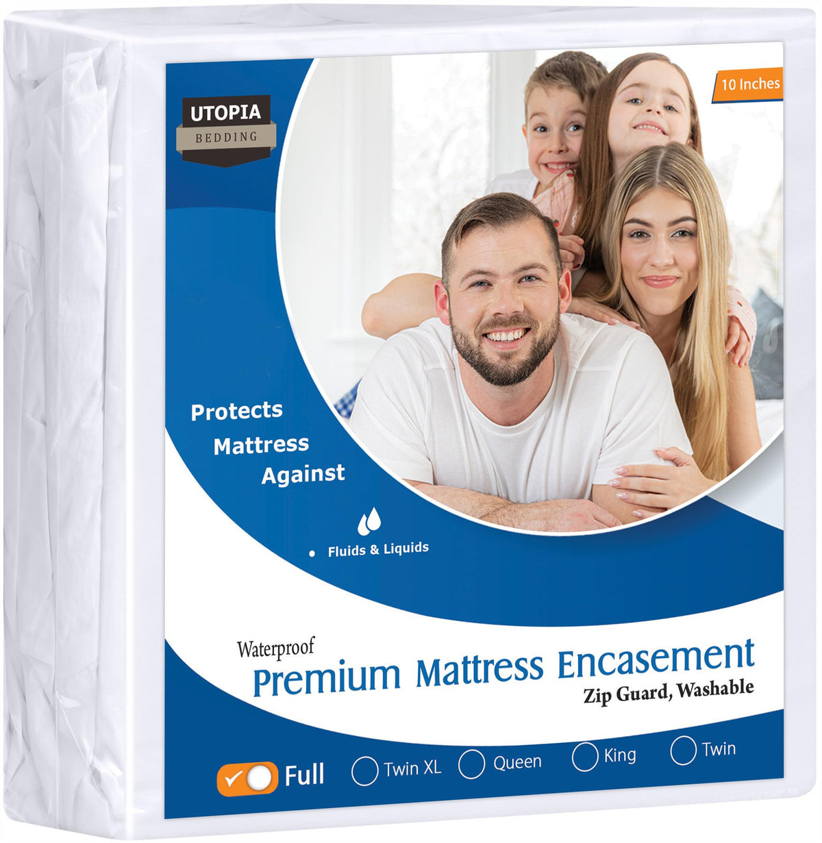 Utopia Bedding premium waterproof mattress cover on a full bed with secure zip