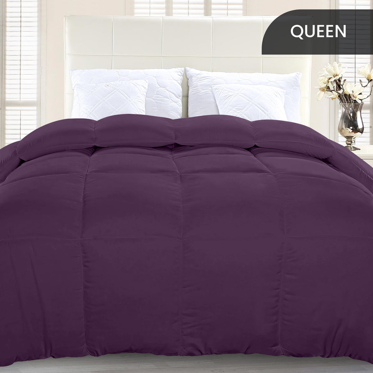 Utopia Bedding box-stitch pattern closeup demonstrates even fill distribution and lasting loft