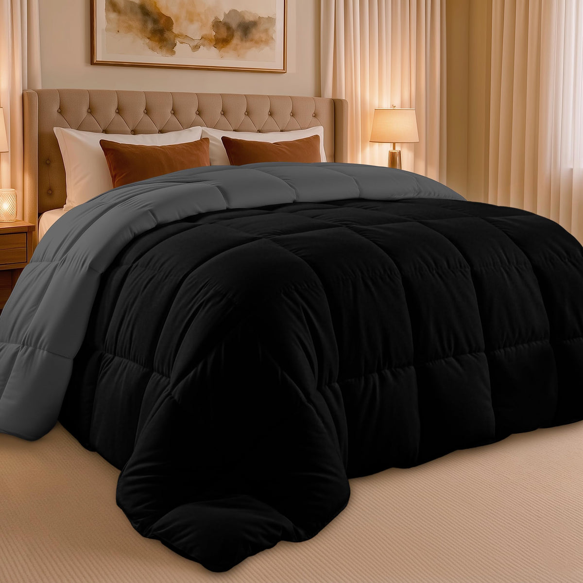 Utopia Bedding reversible black grey quilted design offers dual styling options