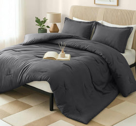 Utopia Bedding queen comforter grey packshot highlights 3-piece set and color