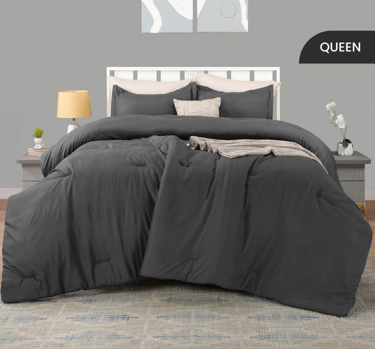 Utopia Bedding queen comforter grey stitching close-up emphasizes durability and quality