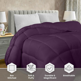 Utopia Bedding plum comforter on bed shows generous queen size 88 by 88 inches