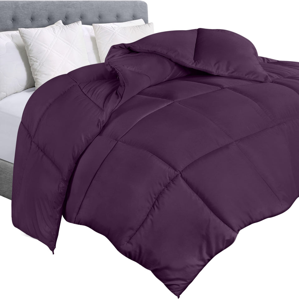 Utopia Bedding queen comforter plum quilted top view highlights plush warmth