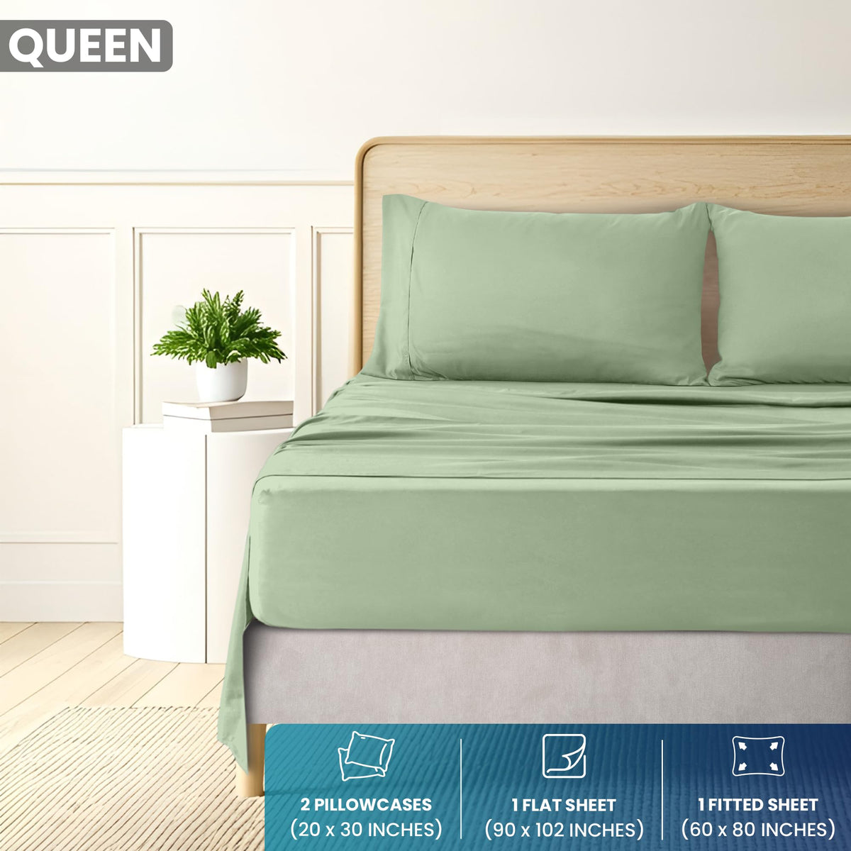 Utopia Bedding queen fitted sheet with 15-inch pocket secures deep mattresses.