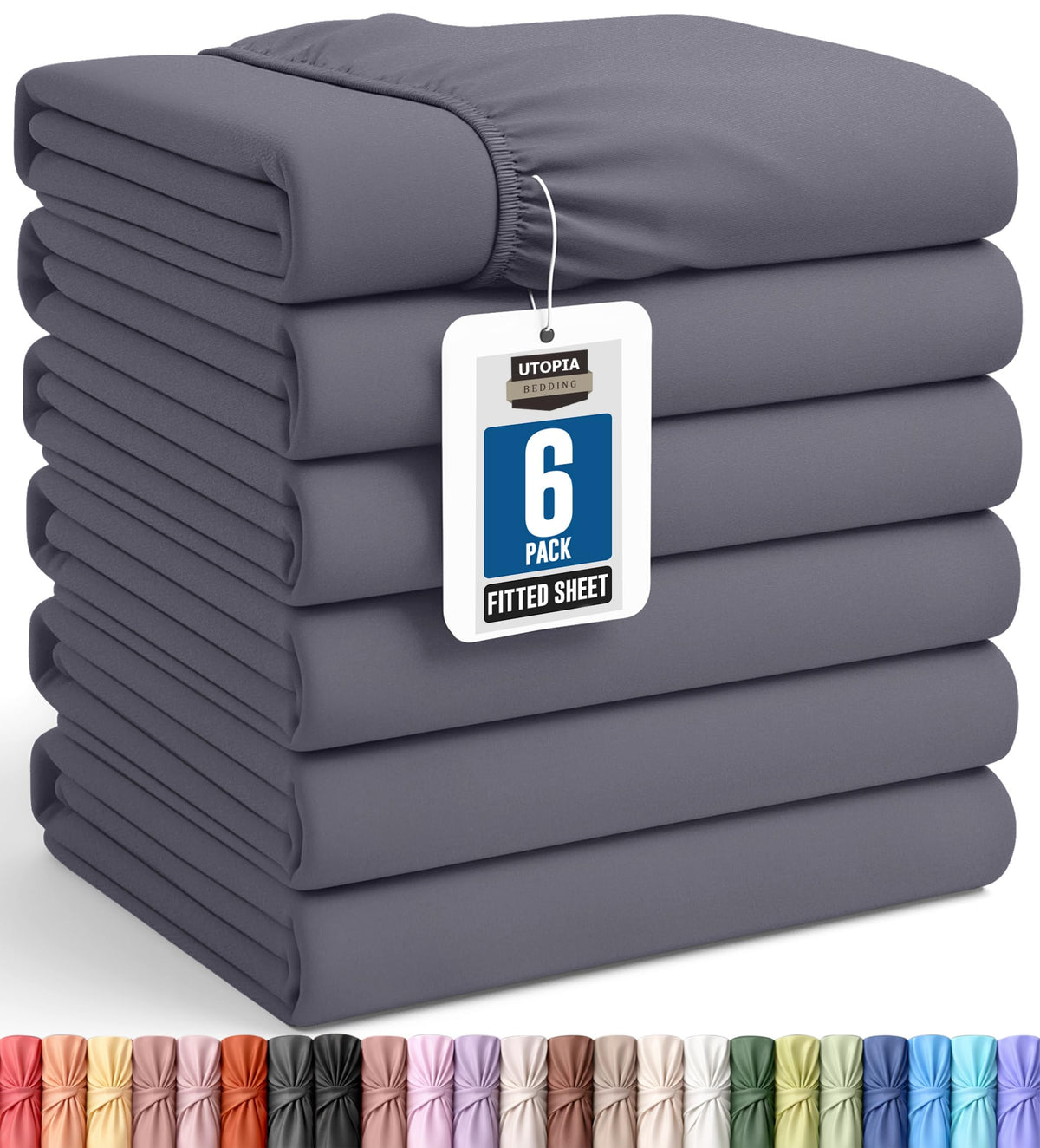 Utopia Bedding queen fitted sheets bulk pack 6 in grey with secure deep pockets