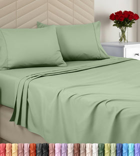 Utopia Bedding queen flat sheet in sage offers a soft microfiber surface for comfortable sleep.